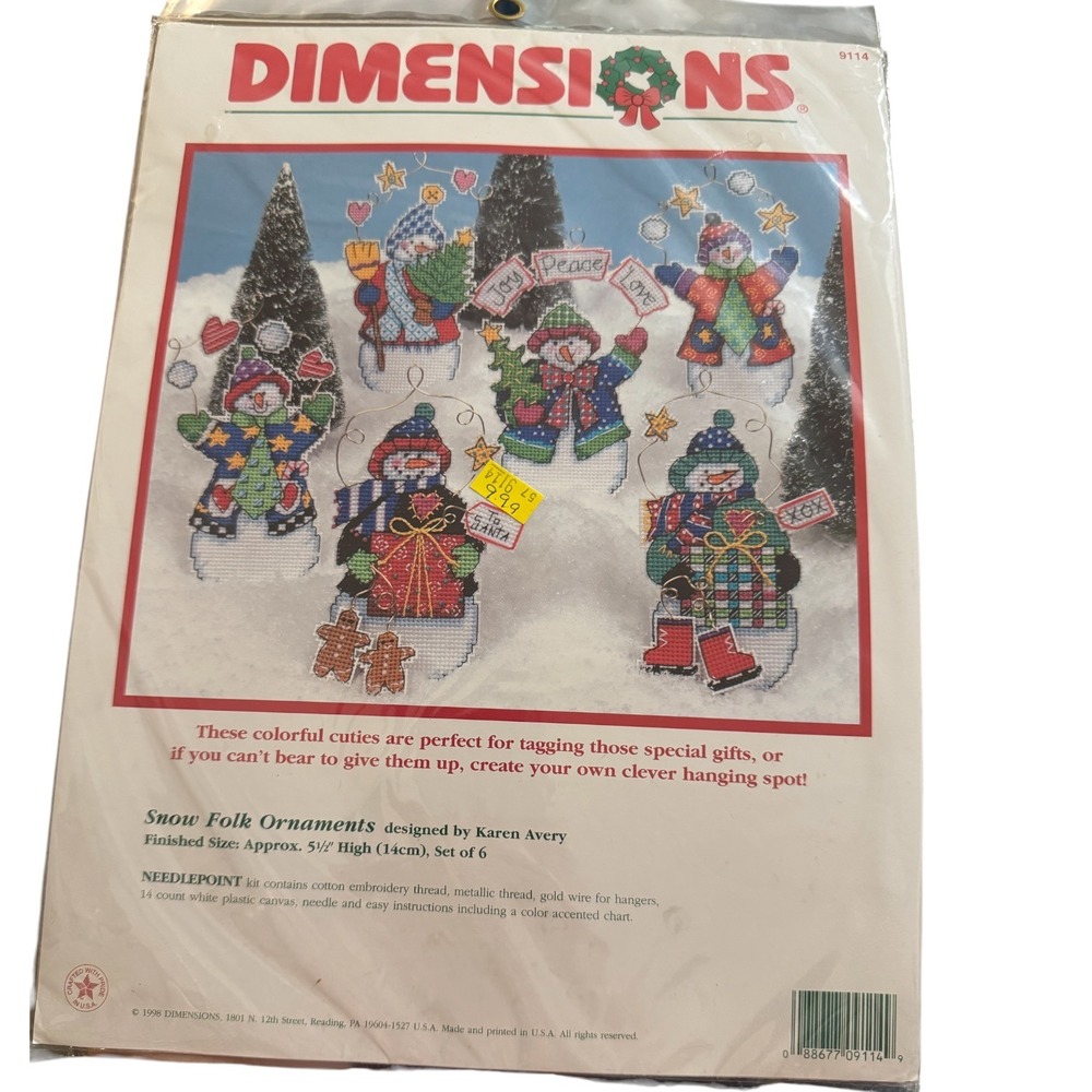 Vintage Dimensions Snow Folk Ornaments Needlepoint Kit 9114 Karen Avery 1998